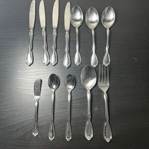 12 Pc Noritake Serenade 18/8 SS, Serving Spoon/fork, Long Sp, Knives, Tbsp, B Kn